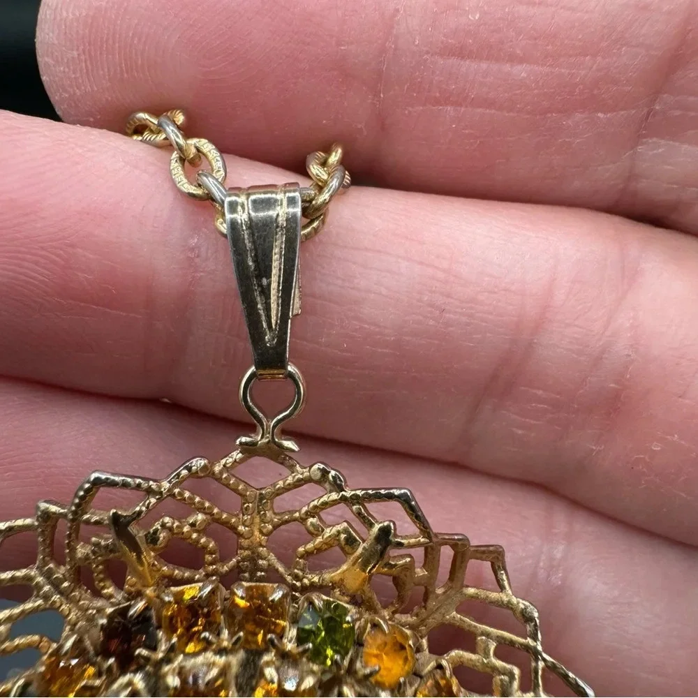 Vintage 1920s Art Nouveau Style Austrian Crystal Gold Tone Floral Necklace Set - Picture 17 of 17